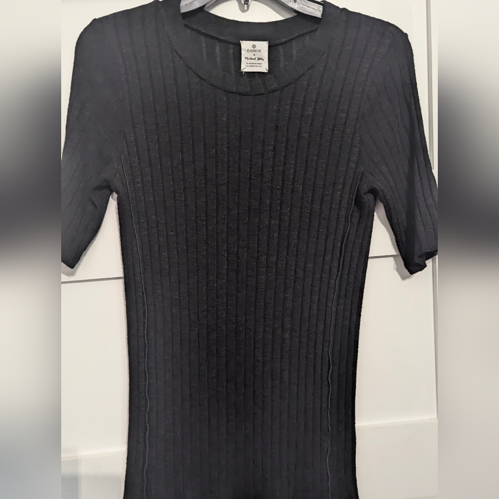 Evereve Charcoal Ribbed Knit Top Y2K